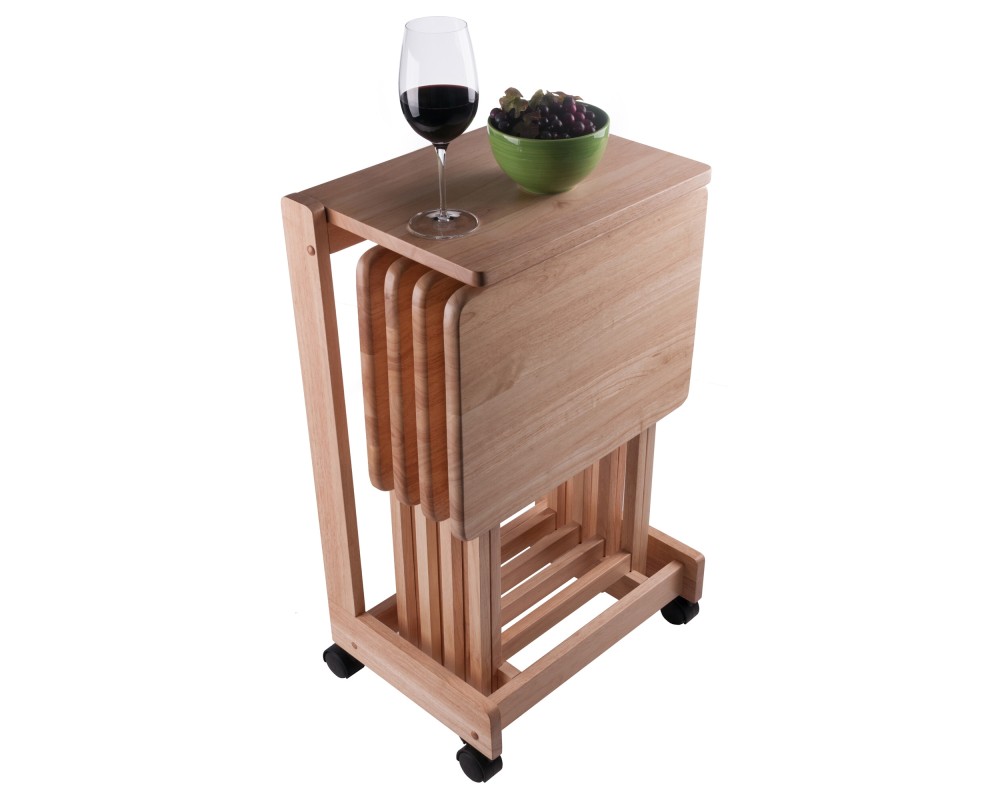 Brienda Snack Table Set with Storage Rack/Stand/ Serving Cart, 32' High, Natural