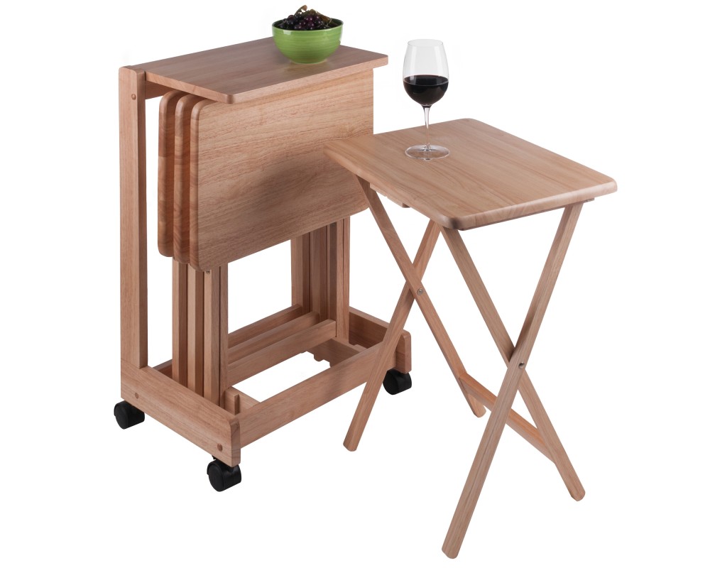 Brienda Snack Table Set with Storage Rack/Stand/ Serving Cart, 32' High, Natural
