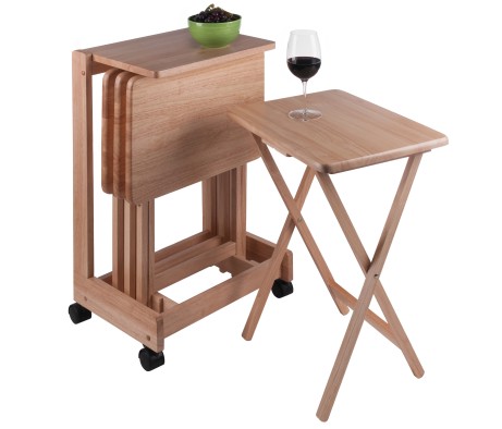 Brienda Snack Table Set with Storage Rack/Stand/ Serving Cart, 32' High, Natural