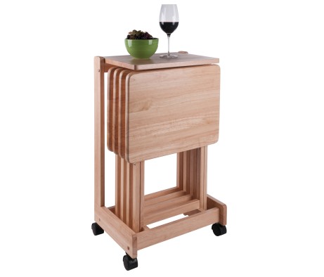 Brienda Snack Table Set with Storage Rack/Stand/ Serving Cart, 32' High, Natural