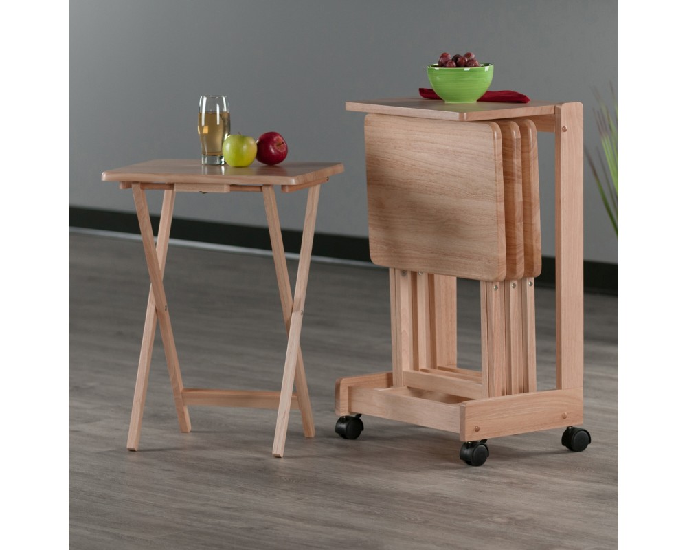Brienda Snack Table Set with Storage Rack/Stand/ Serving Cart, 32' High, Natural