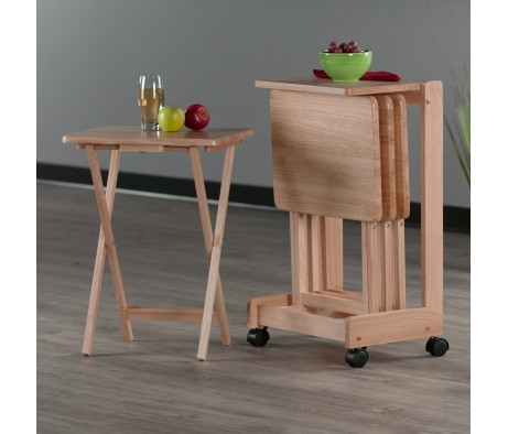 Brienda Snack Table Set with Storage Rack/Stand/ Serving Cart, 32' High, Natural