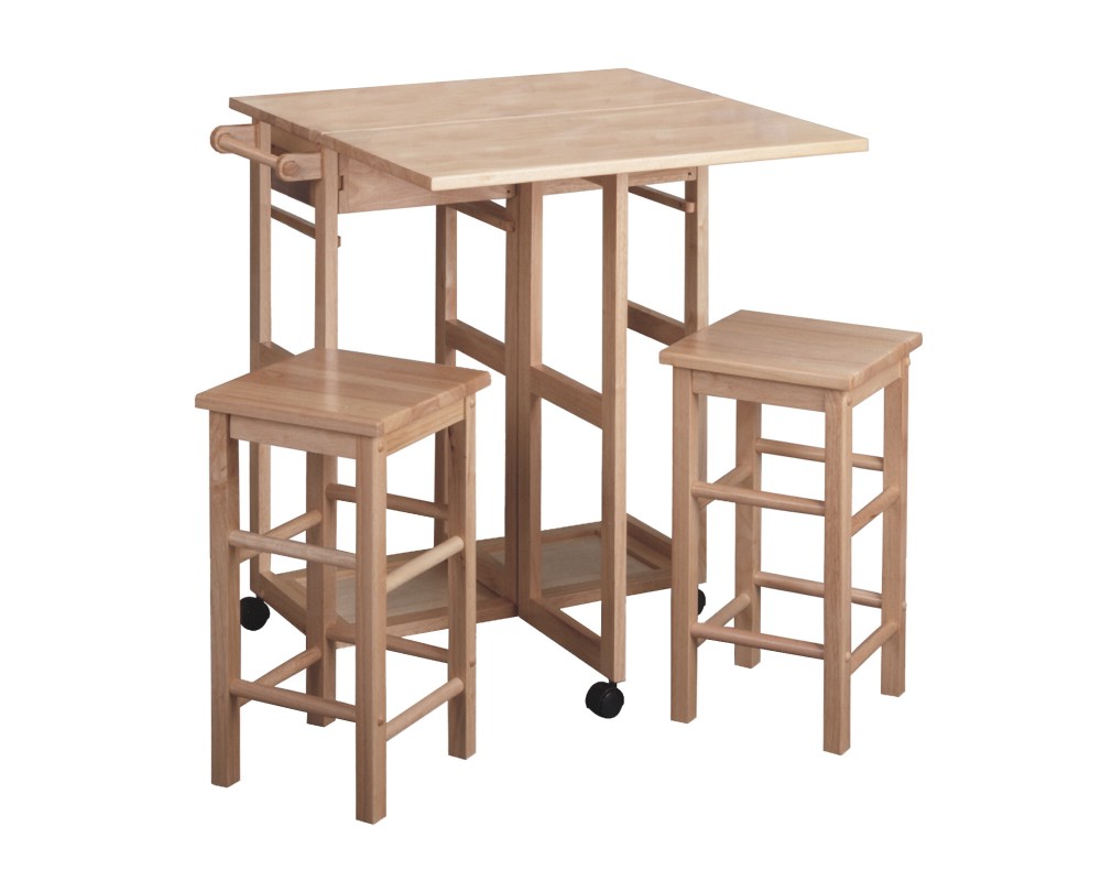 Suzanne Kitchen Space-Saver Table Set with 2 Tuck-Away Stools, 33' Tall, 29' Long, 30' Wide, Beech