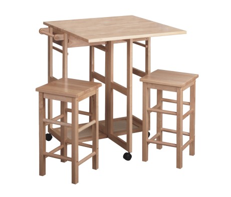 Suzanne Kitchen Space-Saver Table Set with 2 Tuck-Away Stools, 33' Tall, 29' Long, 30' Wide, Beech