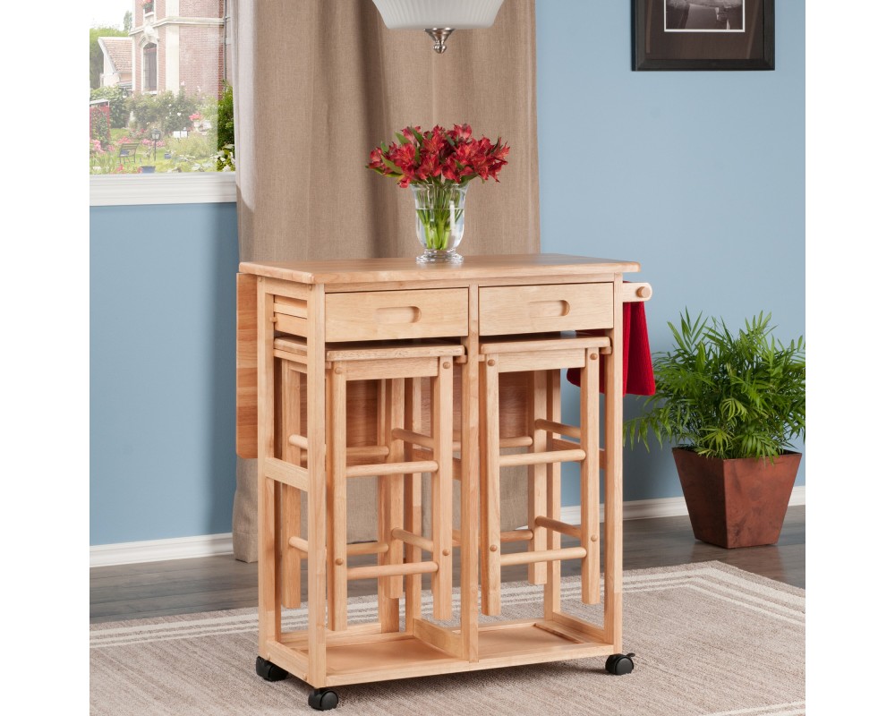 Suzanne Kitchen Space-Saver Table Set with 2 Tuck-Away Stools, 33' Tall, 29' Long, 30' Wide, Beech