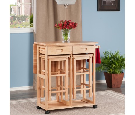 Suzanne Kitchen Space-Saver Table Set with 2 Tuck-Away Stools, 33' Tall, 29' Long, 30' Wide, Beech