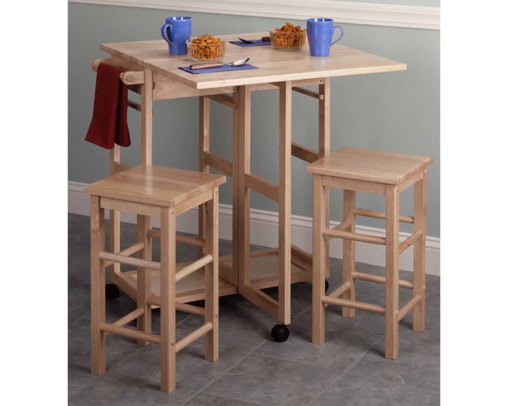 Suzanne Kitchen Space-Saver Table Set with 2 Tuck-Away Stools, 33' Tall, 29' Long, 30' Wide, Beech
