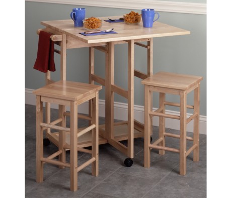 Suzanne Kitchen Space-Saver Table Set with 2 Tuck-Away Stools, 33' Tall, 29' Long, 30' Wide, Beech