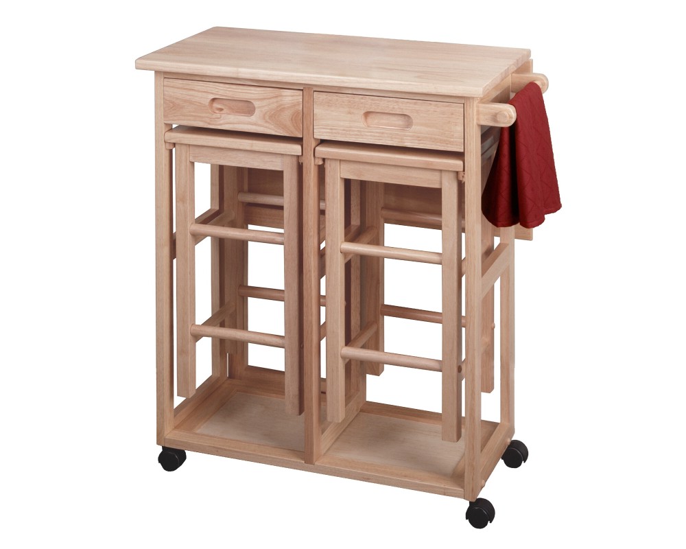 Suzanne Kitchen Space-Saver Table Set with 2 Tuck-Away Stools, 33' Tall, 29' Long, 30' Wide, Beech