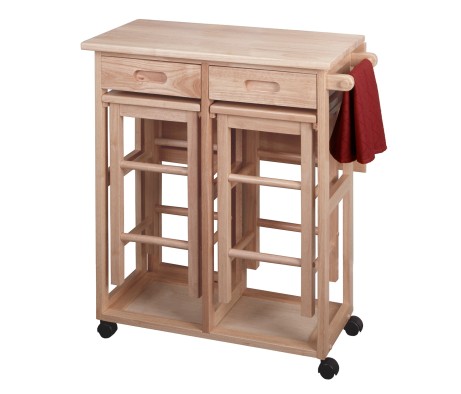 Suzanne Kitchen Space-Saver Table Set with 2 Tuck-Away Stools, 33' Tall, 29' Long, 30' Wide, Beech