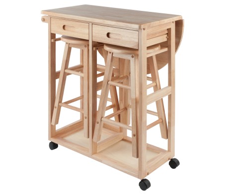 Burnett Space-Saver Table Set with 2 Tuck-Away Stools, 33' High, 30' Wide, Natural