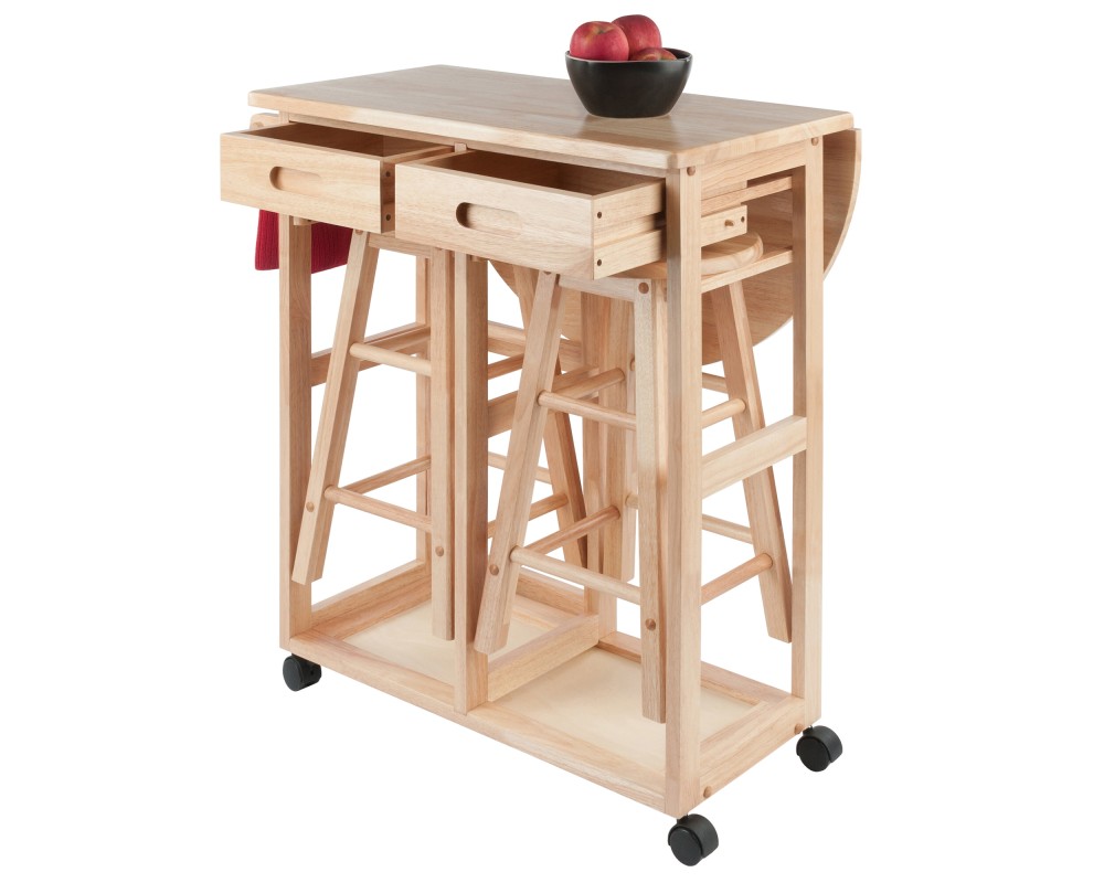 Burnett Space-Saver Table Set with 2 Tuck-Away Stools, 33' High, 30' Wide, Natural