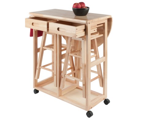 Burnett Space-Saver Table Set with 2 Tuck-Away Stools, 33' High, 30' Wide, Natural