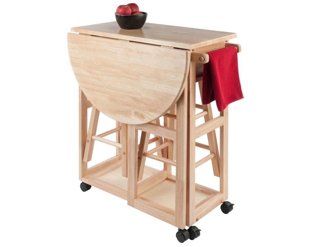 Burnett Space-Saver Table Set with 2 Tuck-Away Stools, 33' High, 30' Wide, Natural
