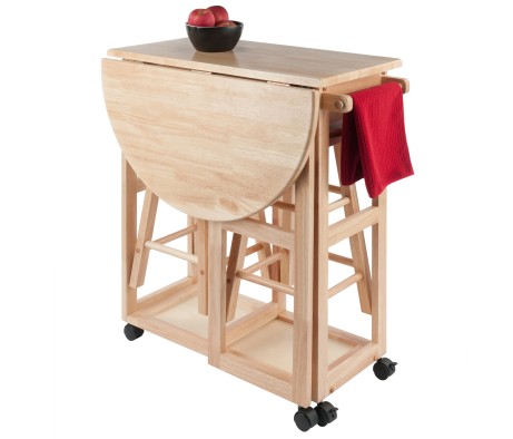 Burnett Space-Saver Table Set with 2 Tuck-Away Stools, 33' High, 30' Wide, Natural
