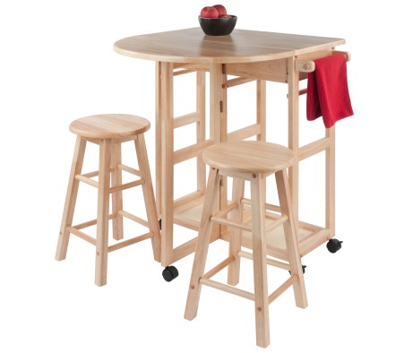 Burnett Space-Saver Table Set with 2 Tuck-Away Stools, 33' High, 30' Wide, Natural