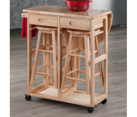 Burnett Space-Saver Table Set with 2 Tuck-Away Stools, 33' High, 30' Wide, Natural