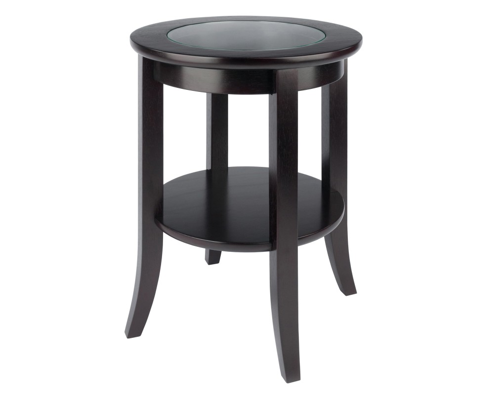 Genoa Glass-Top Round End Table, 18' Wide, 23' High, Espresso
