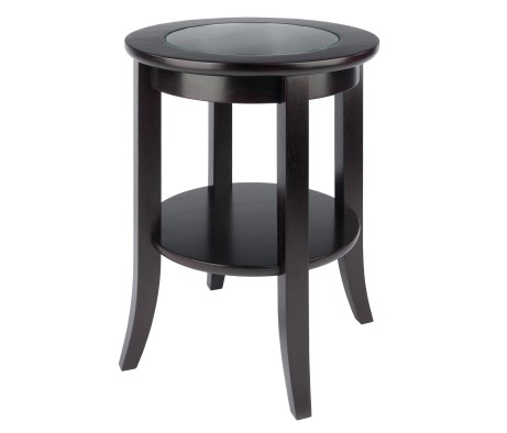 Genoa Glass-Top Round End Table, 18' Wide, 23' High, Espresso