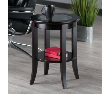 Genoa Glass-Top Round End Table, 18' Wide, 23' High, Espresso