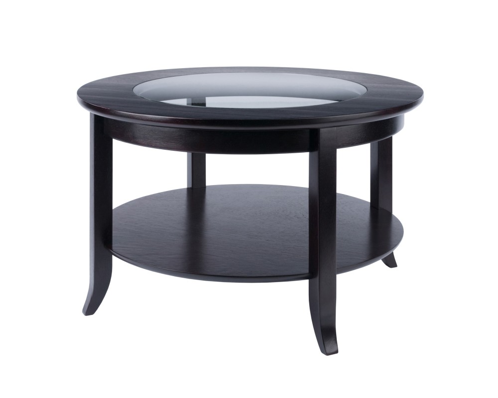 Genoa Glass-Top Round Coffee Table, 30' Wide, 18' High, Espresso