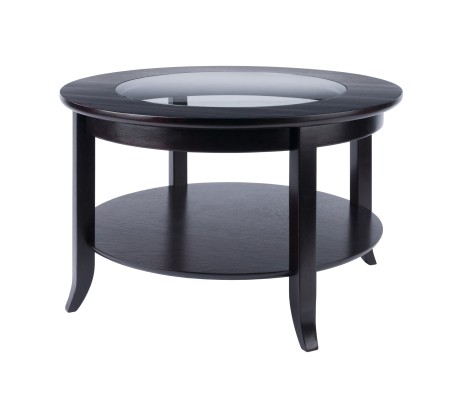 Genoa Glass-Top Round Coffee Table, 30' Wide, 18' High, Espresso