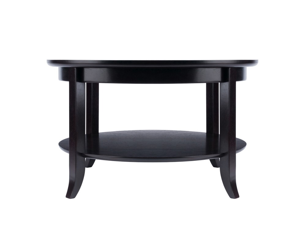 Genoa Glass-Top Round Coffee Table, 30' Wide, 18' High, Espresso