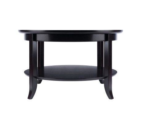 Genoa Glass-Top Round Coffee Table, 30' Wide, 18' High, Espresso