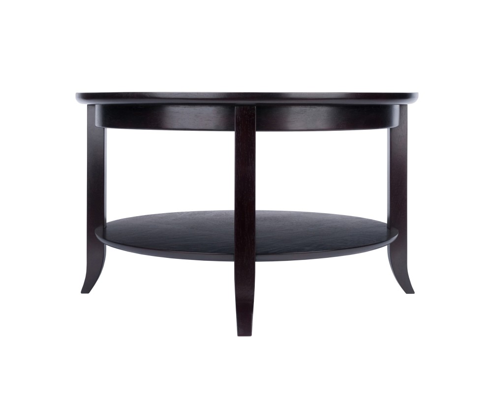 Genoa Glass-Top Round Coffee Table, 30' Wide, 18' High, Espresso