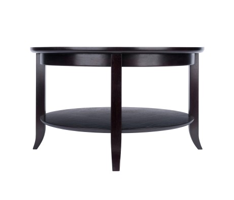 Genoa Glass-Top Round Coffee Table, 30' Wide, 18' High, Espresso