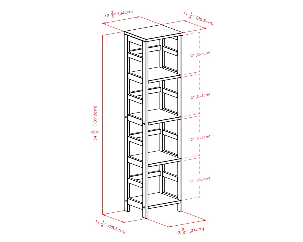 Capri 4-Section Tall Storage Shelf with 4 Foldable Fabric Baskets, 55' High, 13' Wide, Espresso and Black