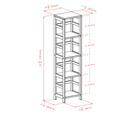 Capri 4-Section Tall Storage Shelf with 4 Foldable Fabric Baskets, 55' High, 13' Wide, Espresso and Black