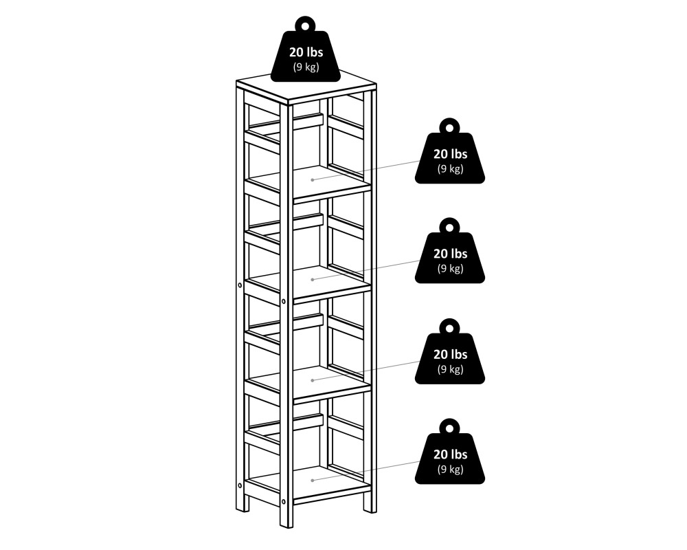 Capri 4-Section Tall Storage Shelf with 4 Foldable Fabric Baskets, 55' High, 13' Wide, Espresso and Black