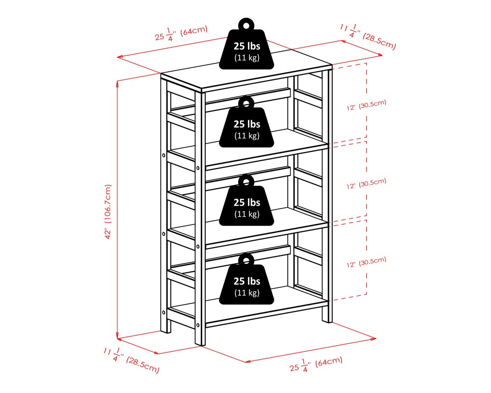 Capri 3-Section Storage Shelf with 6 Foldable Fabric Baskets, 42' High, 25' Wide, Espresso and Black