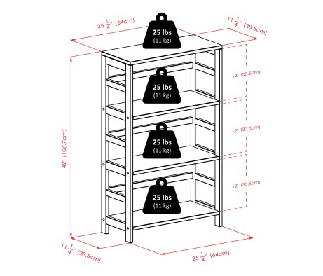 Capri 3-Section Storage Shelf with 6 Foldable Fabric Baskets, 42' High, 25' Wide, Espresso and Black
