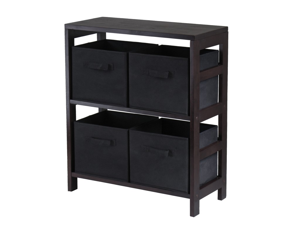 Capri 2-Section Storage Shelf with 4 Foldable Fabric Baskets, 29' High, 25' Wide, Espresso and Black