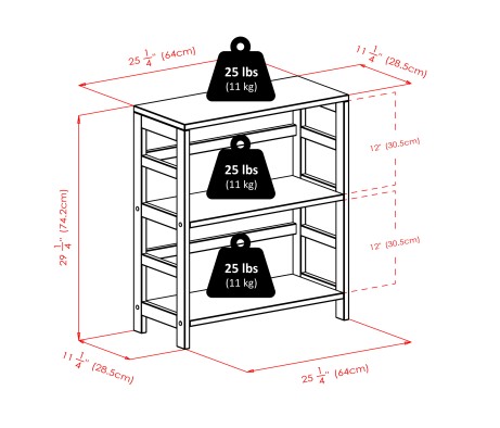 Capri 2-Section Storage Shelf with 4 Foldable Fabric Baskets, 29' High, 25' Wide, Espresso and Black