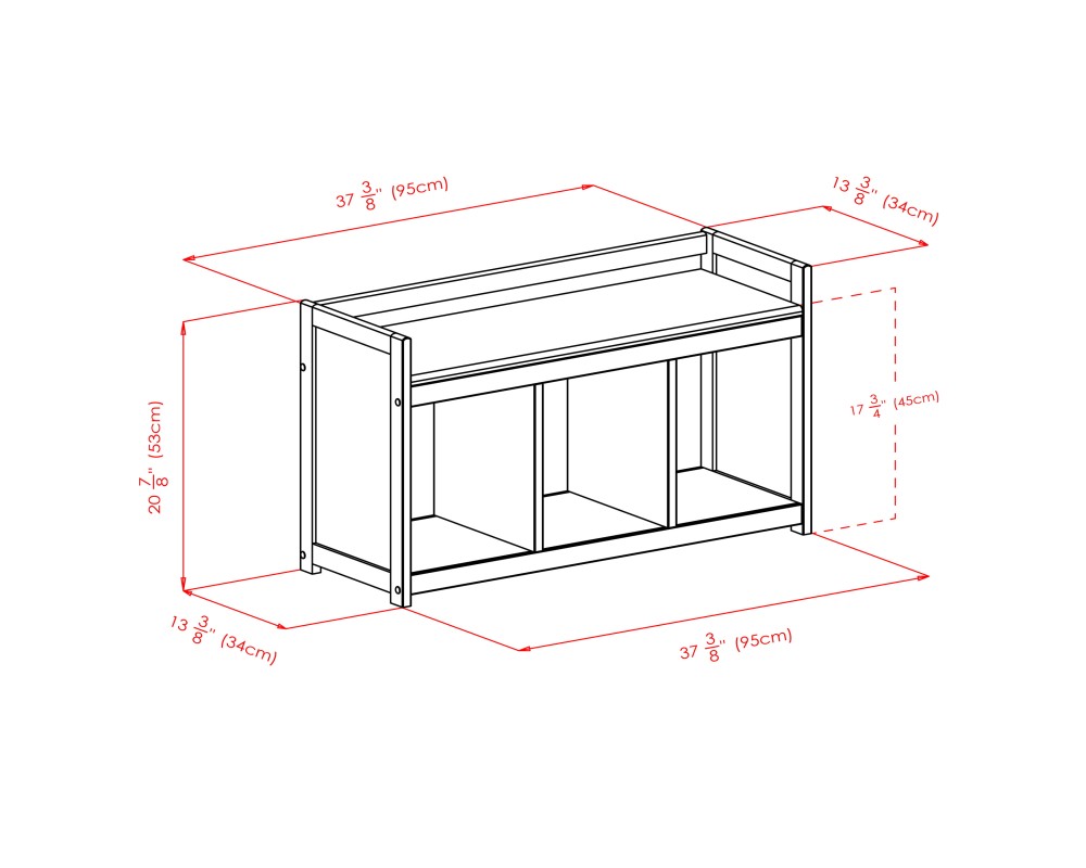 Addison Storage Bench with 3 Drawers, 3 Fabric Baskets, 38 Wide, 22 High, Espresso and Black