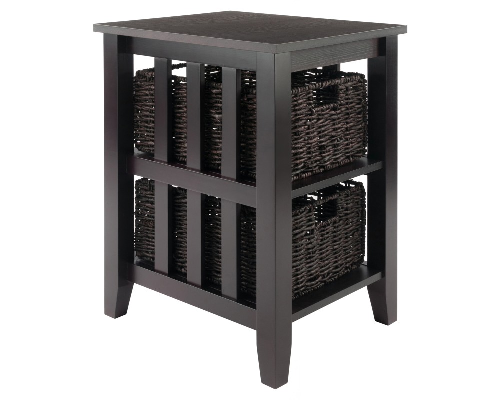 Morris Accent Table with 2 Foldable Corn Husk Baskets, 25' High, 17' Wide, Espresso and Chocolate