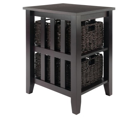 Morris Accent Table with 2 Foldable Corn Husk Baskets, 25' High, 17' Wide, Espresso and Chocolate