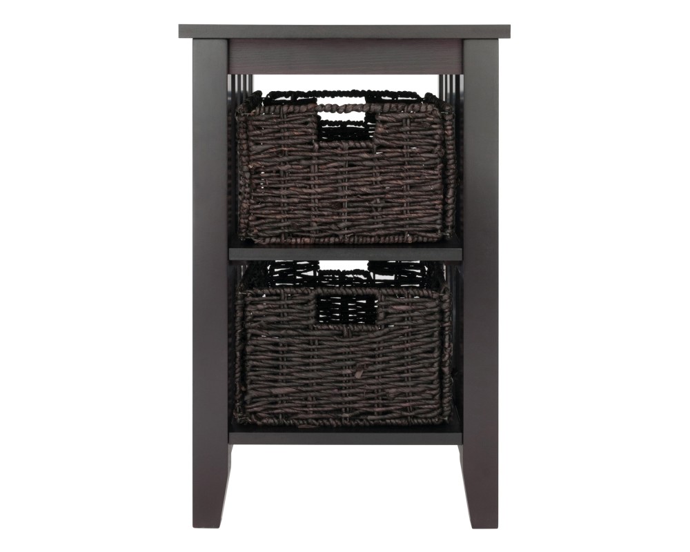 Morris Accent Table with 2 Foldable Corn Husk Baskets, 25' High, 17' Wide, Espresso and Chocolate