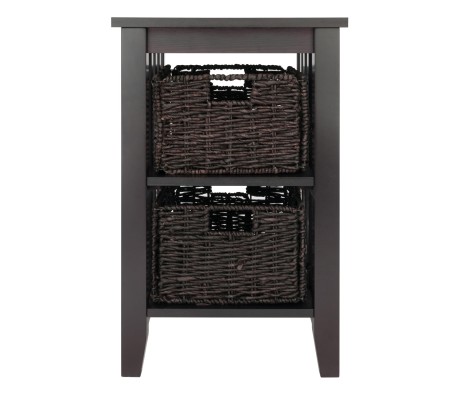 Morris Accent Table with 2 Foldable Corn Husk Baskets, 25' High, 17' Wide, Espresso and Chocolate