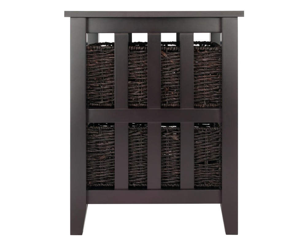 Morris Accent Table with 2 Foldable Corn Husk Baskets, 25' High, 17' Wide, Espresso and Chocolate