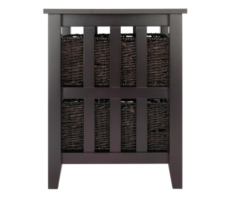 Morris Accent Table with 2 Foldable Corn Husk Baskets, 25' High, 17' Wide, Espresso and Chocolate