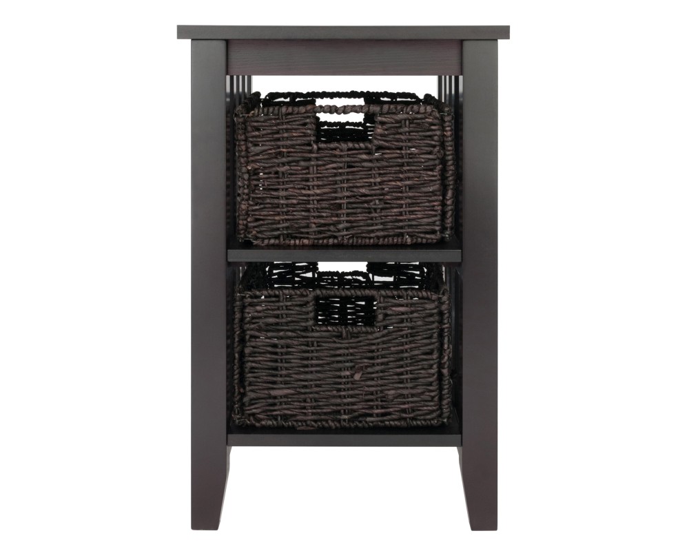 Morris Accent Table with 2 Foldable Corn Husk Baskets, 25' High, 17' Wide, Espresso and Chocolate