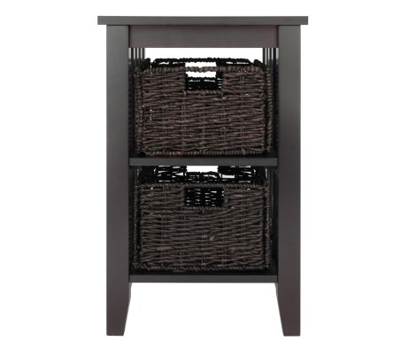 Morris Accent Table with 2 Foldable Corn Husk Baskets, 25' High, 17' Wide, Espresso and Chocolate