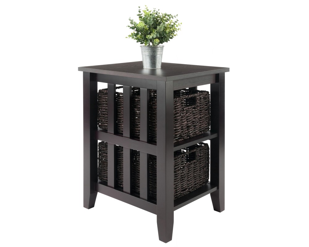 Morris Accent Table with 2 Foldable Corn Husk Baskets, 25' High, 17' Wide, Espresso and Chocolate
