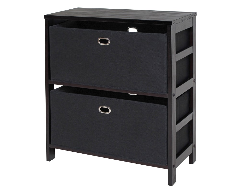 Torino 3-Pc Storage Shelf with 2 Foldable Fabric Baskets, Espresso and Black