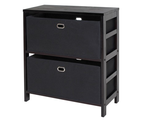 Torino 3-Pc Storage Shelf with 2 Foldable Fabric Baskets, Espresso and Black