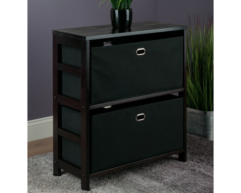 Torino 3-Pc Storage Shelf with 2 Foldable Fabric Baskets, Espresso and Black